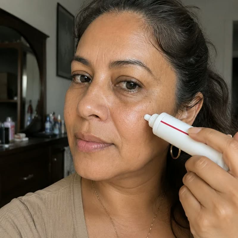 Aplicando la crema en el rostro